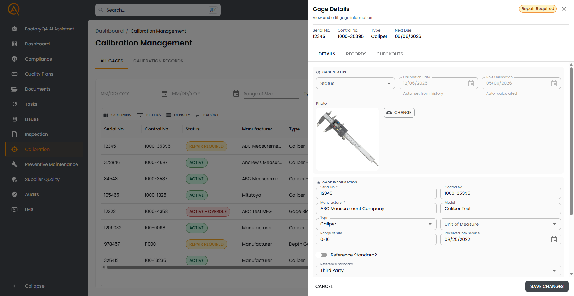 Calibration Home Page