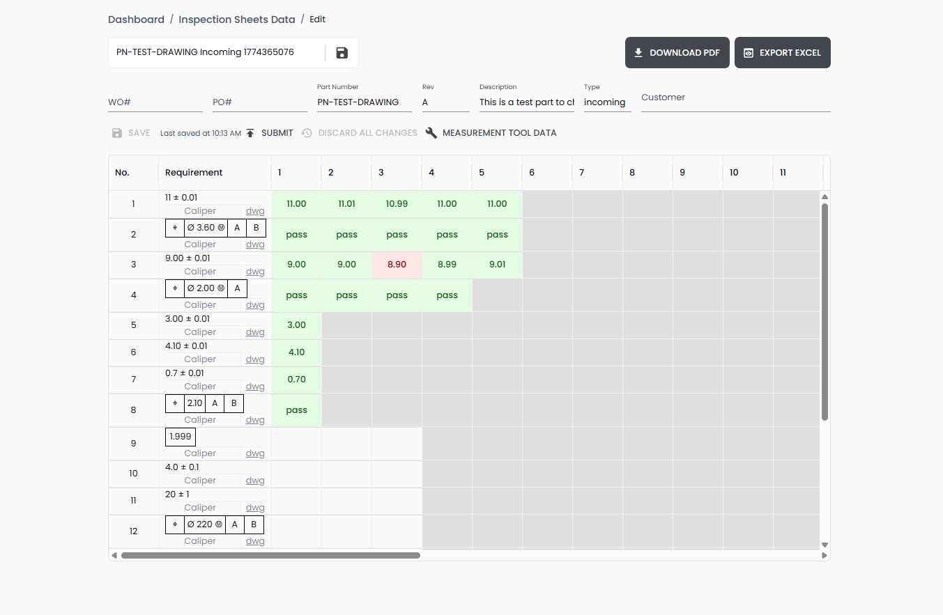 In Process Inspection Log Quality Management Software for Manufacturing | FactoryQA