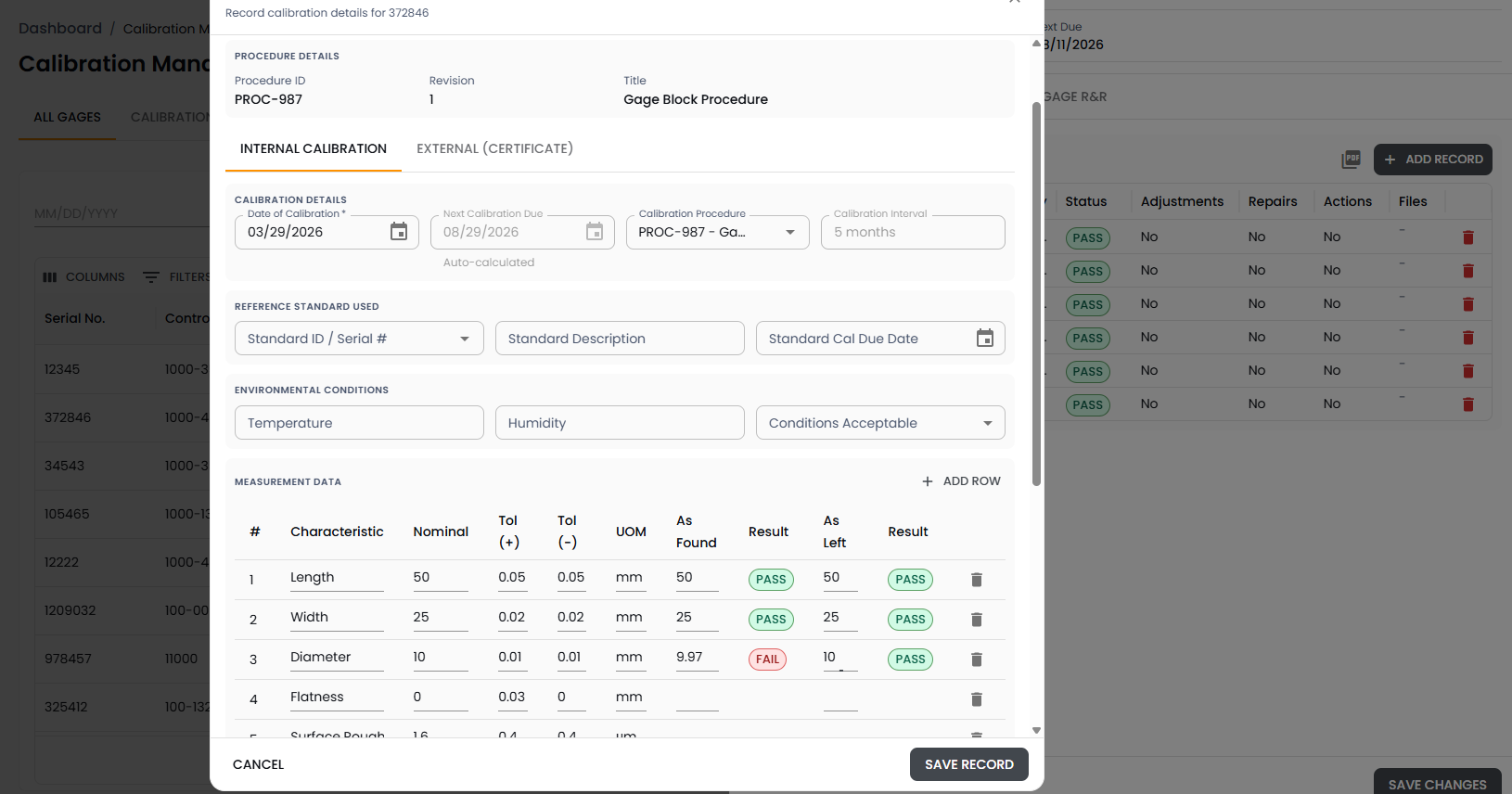 calibration recording