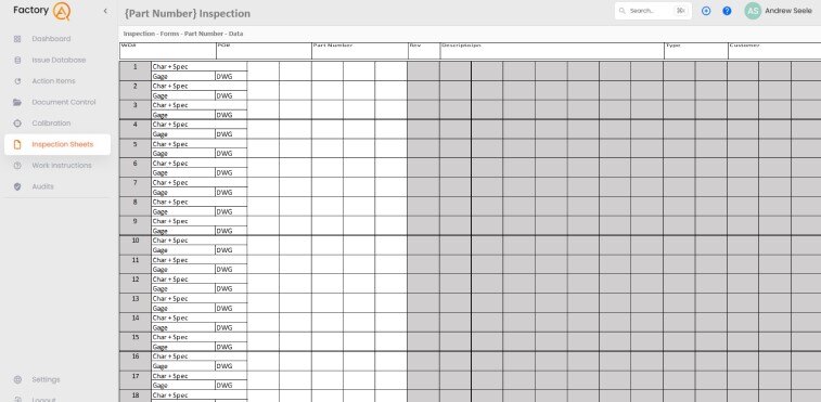 Quality Plans Inspection Sheet